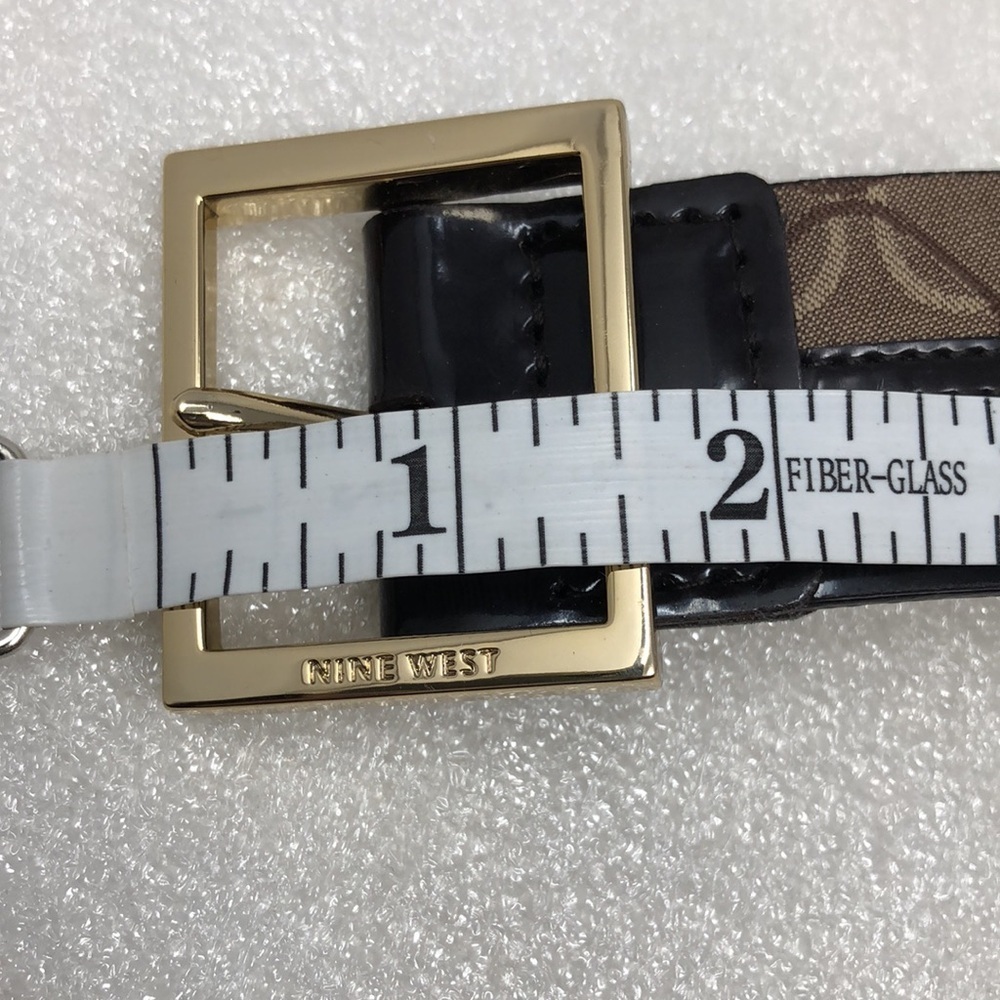 Nine West Belt Patchwork Brown Size Medium Square Gold Tone Buckle - Picture 8 of 13